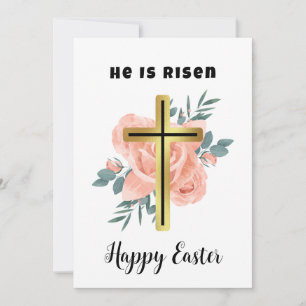 Cartes Pour Fêtes Annuelles Joyeuse famille de Pâques, florale et croisée chré