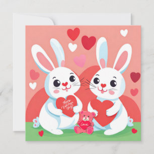 Cartes Pour Fêtes Annuelles Joyeuse fête de la Saint-Valentin Famille Lapin