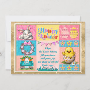 Cartes Pour Fêtes Annuelles Joyeuse fête de Pâques avec lapin, poussin, oeufs 