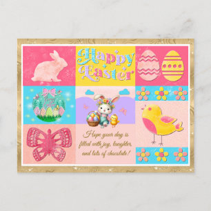 Cartes Pour Fêtes Annuelles Joyeuse fête de Pâques avec lapin, poussin, oeufs 