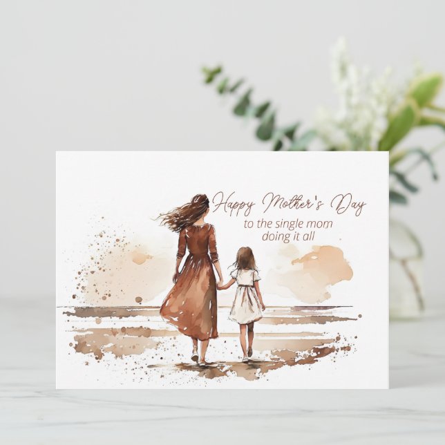Cartes Pour Fêtes Annuelles Joyeuse fête des Mères à la mère célibataire (Debout devant)
