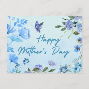 Cartes Pour Fêtes Annuelles Joyeuse Fête des Mères Aquarelle Fleurs Bleues