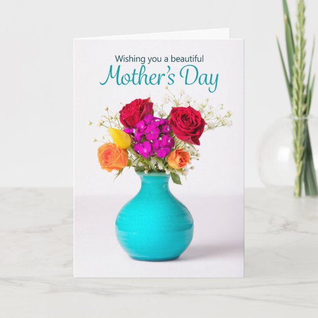 Cartes Pour Fêtes Annuelles Joyeuse fête des mères Beau arrangement de fleurs (Devant)