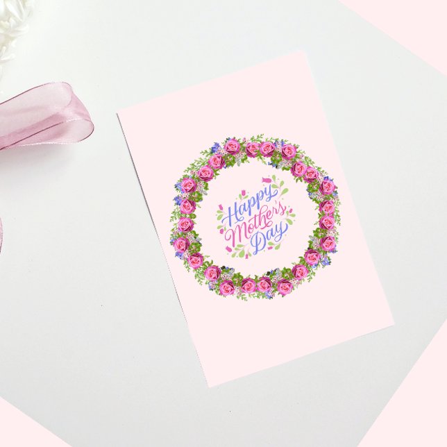 Cartes Pour Fêtes Annuelles Joyeuse Fête des mères couronne rose florale (Créateur téléchargé)