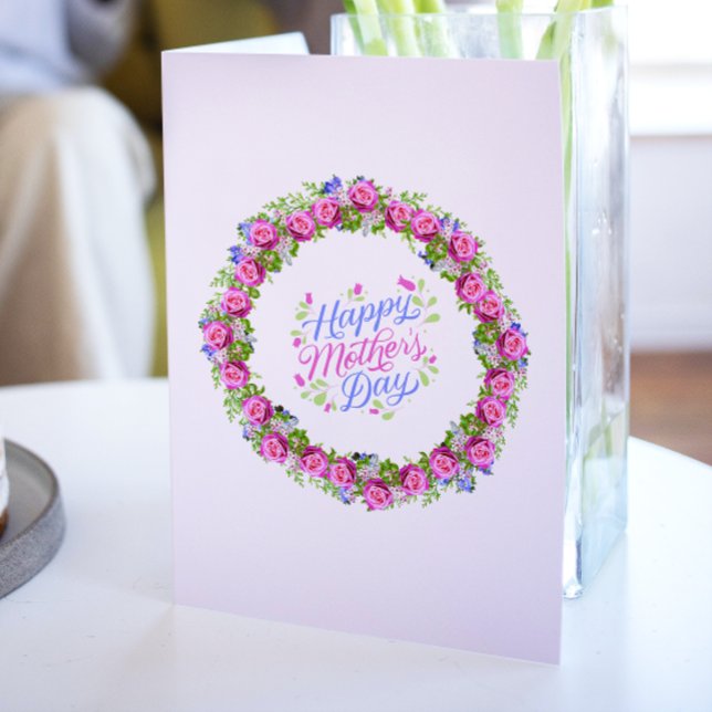 Cartes Pour Fêtes Annuelles Joyeuse Fête des mères couronne rose florale (Créateur téléchargé)