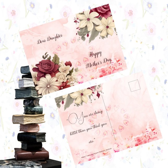 Cartes Pour Fêtes Annuelles Joyeuse Fête des mères Fleurs Rustiques Fille Rose (Happy Mothers Day Floral Rustic Roses Daughter Holiday Postcard)