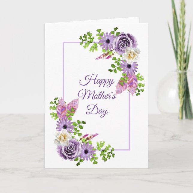 Cartes Pour Fêtes Annuelles Joyeuse Fête des Mères Floral Violet (Devant)
