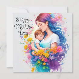 Cartes Pour Fêtes Annuelles Joyeuse Fête des Mères Maman et Enfant