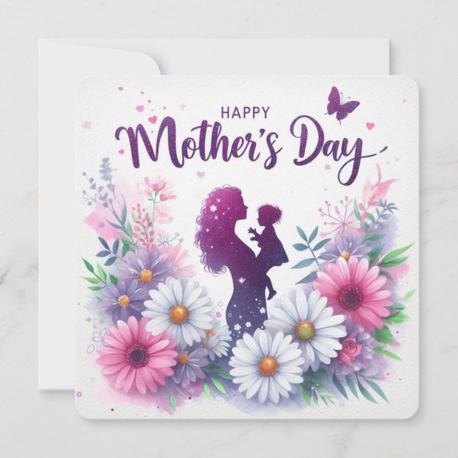 Cartes Pour Fêtes Annuelles Joyeuse fête des Mères Mère et Enfant Silhouette (Devant)