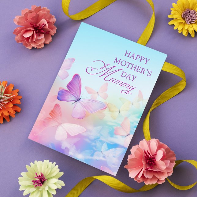 Cartes Pour Fêtes Annuelles Joyeuse Fête des Mères MUMMY Pastel Papillons Phot (Créateur téléchargé)