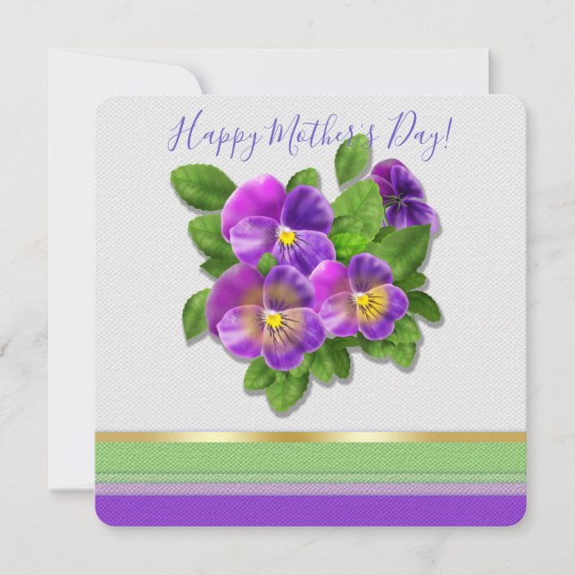 Cartes Pour Fêtes Annuelles Joyeuse fête des mères Pansy Violet Fleurs Aquarel (Devant)