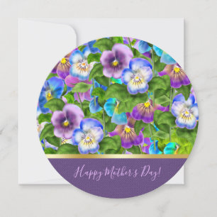 Cartes Pour Fêtes Annuelles Joyeuse fête des mères Pansy Violet Fleurs Aquarel