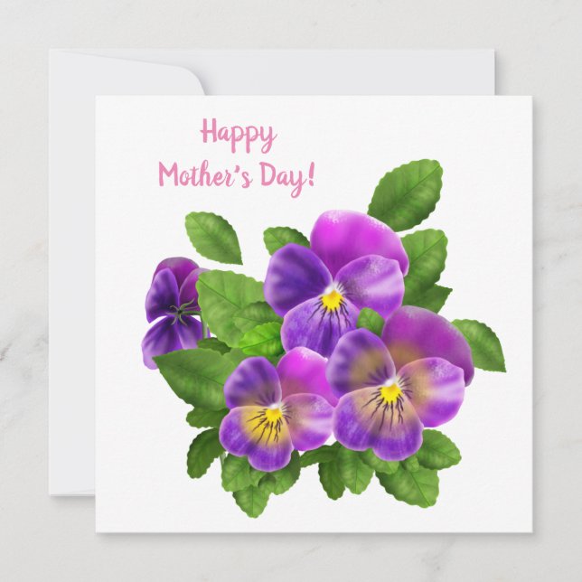 Cartes Pour Fêtes Annuelles Joyeuse fête des mères Pansy Violet Fleurs Aquarel (Devant)