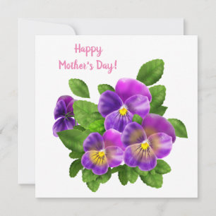 Cartes Pour Fêtes Annuelles Joyeuse fête des mères Pansy Violet Fleurs Aquarel