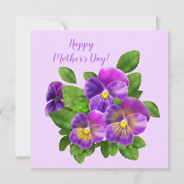Cartes Pour Fêtes Annuelles Joyeuse fête des mères Pansy Violet Fleurs Aquarel (Devant)