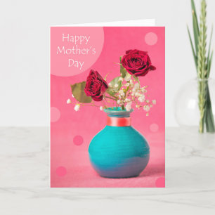 Cartes Pour Fêtes Annuelles Joyeuse Fête des Mères Roses Rouges dans un Vase B