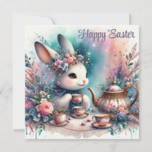 Cartes Pour Fêtes Annuelles Joyeuse fête du lapin de Pâques Watercolor Tea Par
