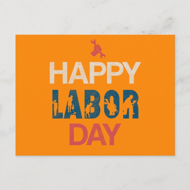 Cartes Pour Fêtes Annuelles Joyeuse Fête Du Travail Rétro Bleu (Devant)