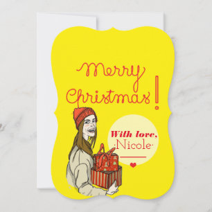Cartes Pour Fêtes Annuelles Joyeuse fille de Noël avec cadeaux Joyeux vacances