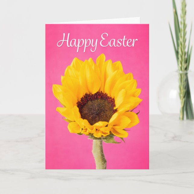 Cartes Pour Fêtes Annuelles Joyeuse Fleur Jaune de Pâques sur rose (Devant)