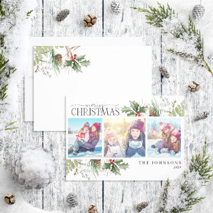 Cartes Pour Fêtes Annuelles Joyeuse forêt de Noël Berry Pinecone Photo