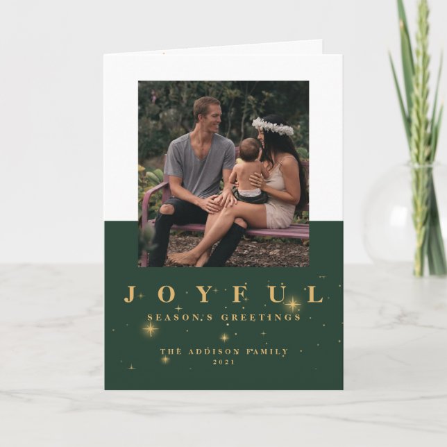 Cartes Pour Fêtes Annuelles Joyeuse Green & Gold Photo Christmas Holiday Card (Devant)