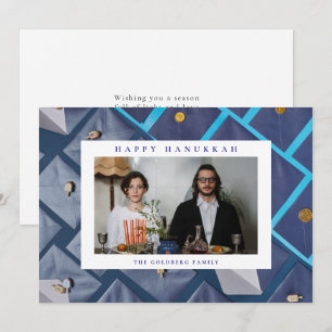 Cartes Pour Fêtes Annuelles Joyeuse Hanoucca Famille 1 Photo Bleu Élégant