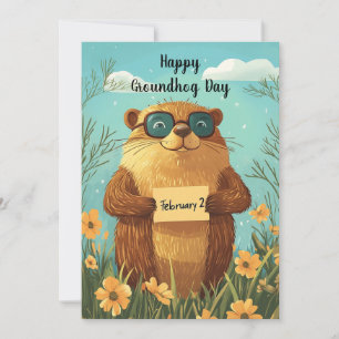 Cartes Pour Fêtes Annuelles Joyeuse journée de la marmotte Mignonne aquarelle 