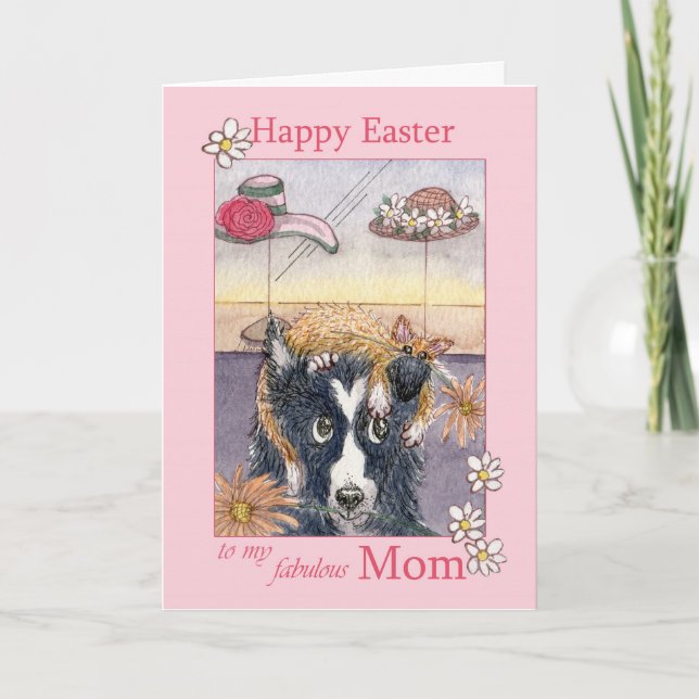 Cartes Pour Fêtes Annuelles Joyeuse maman de Pâques, collie de frontière chien (Devant)