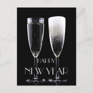 Cartes Pour Fêtes Annuelles Joyeuse nouvelle année Black White Champagne Flute