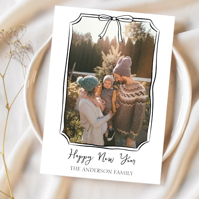 Cartes Pour Fêtes Annuelles Joyeuse nouvelle année Simple noir et blanc photo  (Créateur téléchargé)