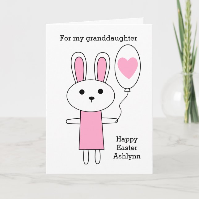 Cartes Pour Fêtes Annuelles Joyeuse petite fille de Pâques, Bunny rose (Devant)