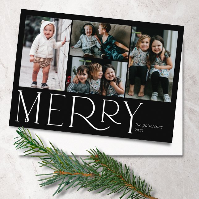 Cartes Pour Fêtes Annuelles Joyeuse photo simple noir blanc (Créateur téléchargé)