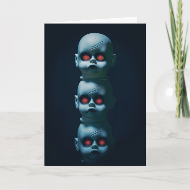 Cartes Pour Fêtes Annuelles Joyeuse Poupée Déplaisante Halloween aux yeux roux (Devant)
