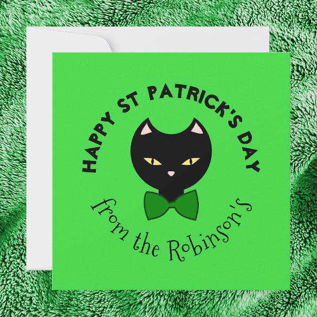 Cartes Pour Fêtes Annuelles Joyeuse Saint-Patrick Chat Noir Émeraude Vert (Créateur téléchargé)