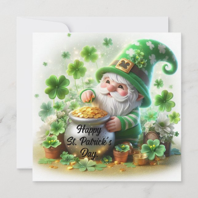Cartes Pour Fêtes Annuelles Joyeuse Saint-Patrick Cute Gnome (Devant)