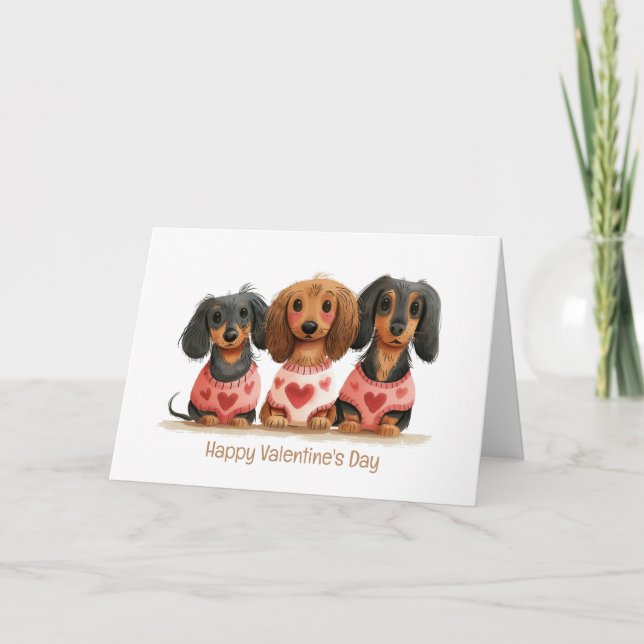 Cartes Pour Fêtes Annuelles Joyeuse Saint-Valentin aux chiens Dachshund (Devant)
