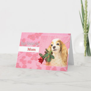Cartes Pour Fêtes Annuelles Joyeuse Saint-Valentin Maman avec chien et rose