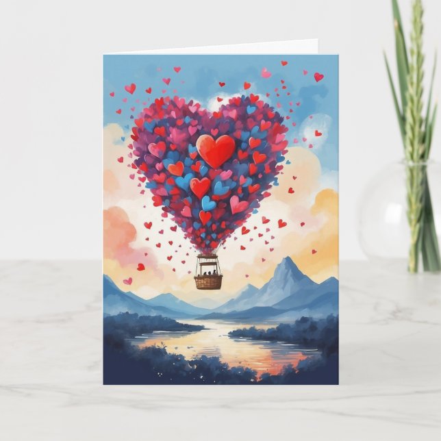 Cartes Pour Fêtes Annuelles Joyeuse Saint-Valentin montgolfière (Devant)