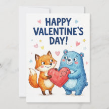 Joyeuse Saint-Valentin - Ours mignon et renard d'a