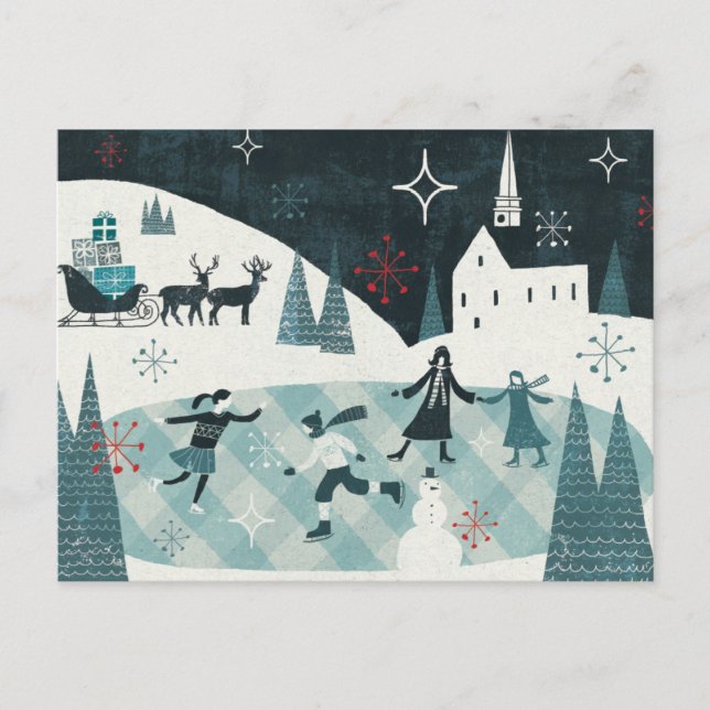 Cartes Pour Fêtes Annuelles Joyeuse scène de patinage de Christmastime (Devant)