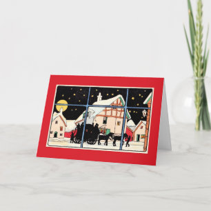 Cartes Pour Fêtes Annuelles Joyeuse silhouette de Noël vintage rouge antique