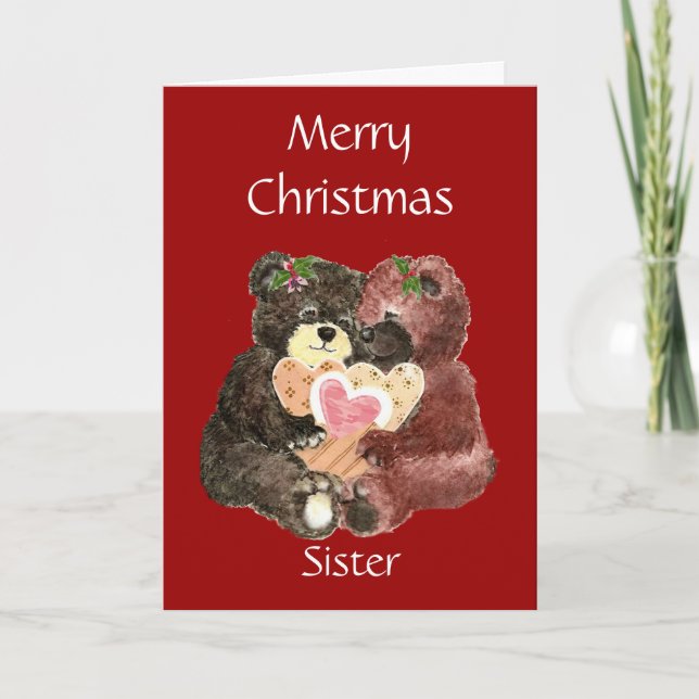 Cartes Pour Fêtes Annuelles Joyeuse Soeur de Noël, Teddy Bear Hugues (Devant)