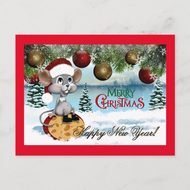 Cartes Pour Fêtes Annuelles Joyeuse souris de Noël (Devant)