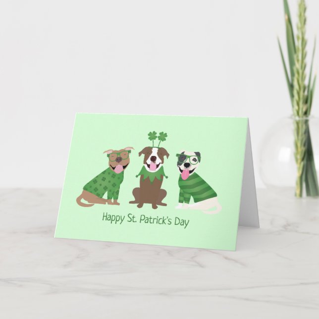 Cartes Pour Fêtes Annuelles Joyeuse St Patrick Pit Bull Dogs (Devant)