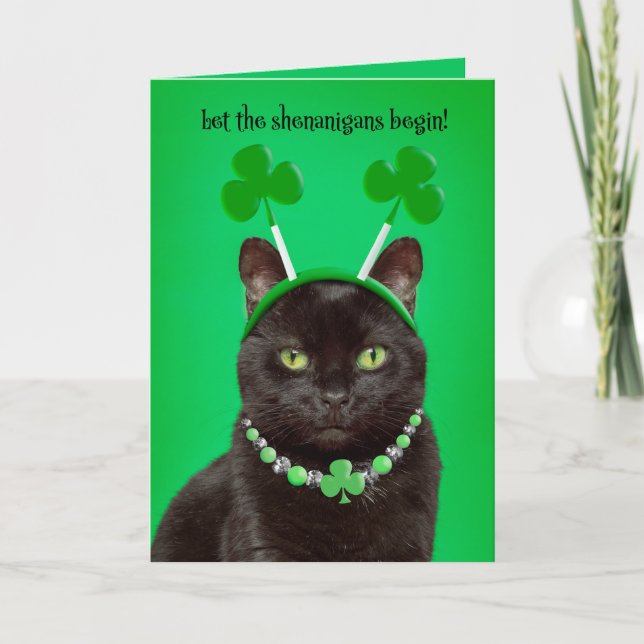 Cartes Pour Fêtes Annuelles Joyeuse St Patrick pour quiconque Humour Chat Noir (Devant)