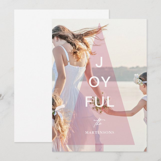 Cartes Pour Fêtes Annuelles Joyeuse toiture d'arbre rose Noël (Devant / Derrière)