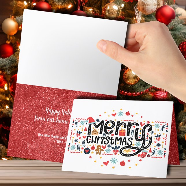 Cartes Pour Fêtes Annuelles Joyeuse typographie de Noël pliée (Créateur téléchargé)