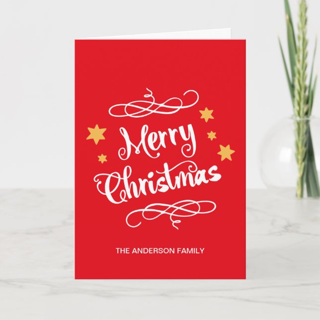 Cartes Pour Fêtes Annuelles Joyeuse typographie de Noël Rouge Blanc (Devant)