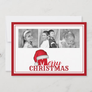 Cartes Pour Fêtes Annuelles Joyeuse typographie de Noël traditionnel chapeau d